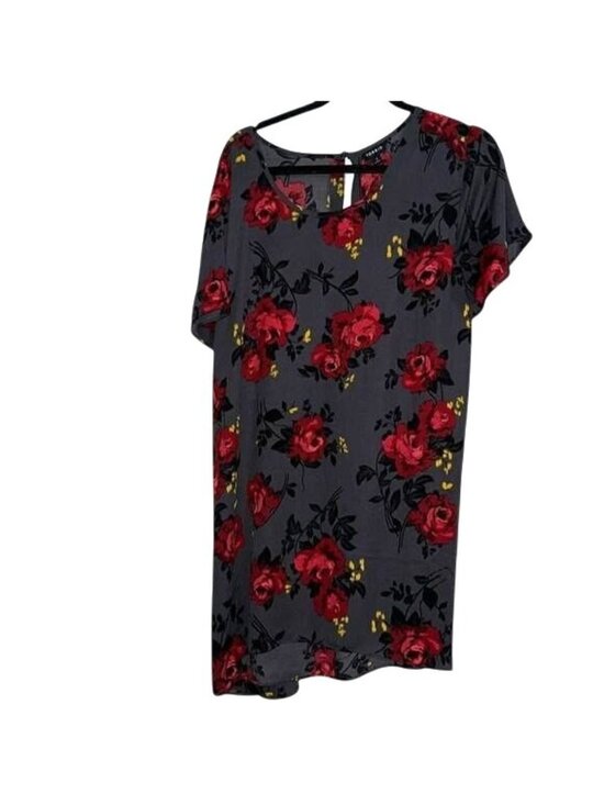 torrid Dresses & Skirts - Torrid Womens Plus Size 4 Gray Floral Print Dress With Red Roses & Short Sleeves